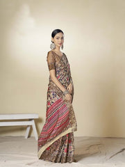 MULTCIOLOURED BROWN HANDLOOM GOTA SILK SAREE