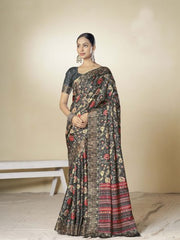 MULTICOLOURED GREY HANDLOOM GOTA SILK SAREE