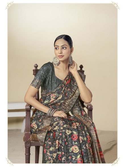 MULTICOLOURED GREY HANDLOOM GOTA SILK SAREE