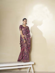 MULTICOLOURED DARK PURPLE HANDLOOM GOTA SILK SAREE