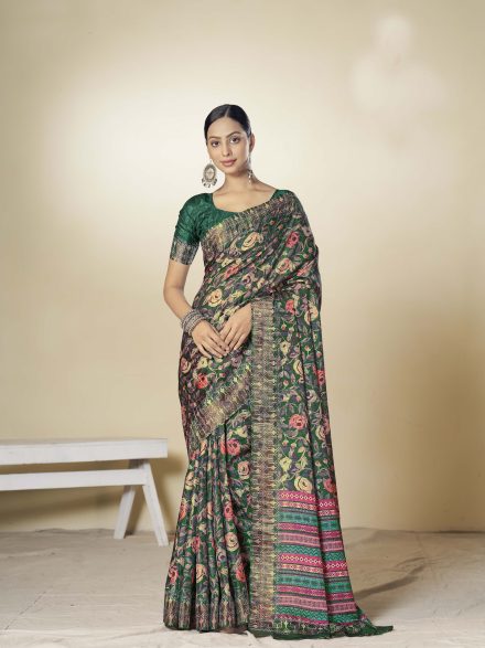 MULTICOLOURED GREEN HANDLOOM GOTA SILK SAREE