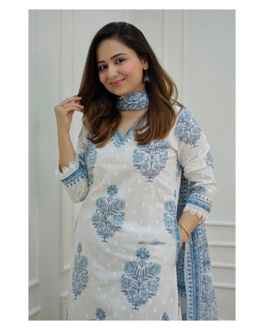 BLUE AND WHITE AFGHANI SUIT