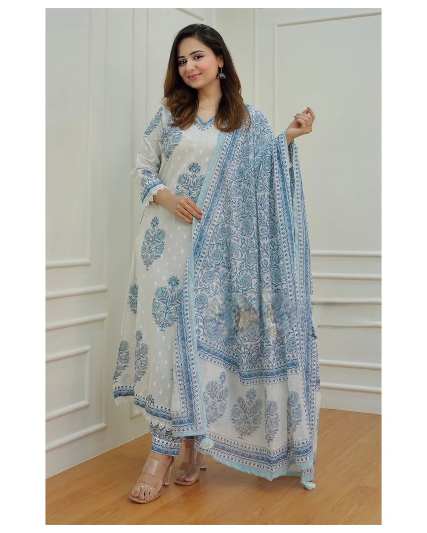 BLUE AND WHITE AFGHANI SUIT