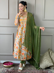 COTTON FLORAL PRINTED KURTA PANT WITH DUPATTA SET