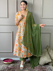 COTTON FLORAL PRINTED KURTA PANT WITH DUPATTA SET