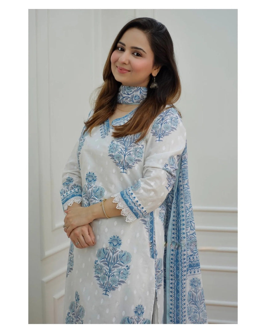 BLUE AND WHITE AFGHANI SUIT