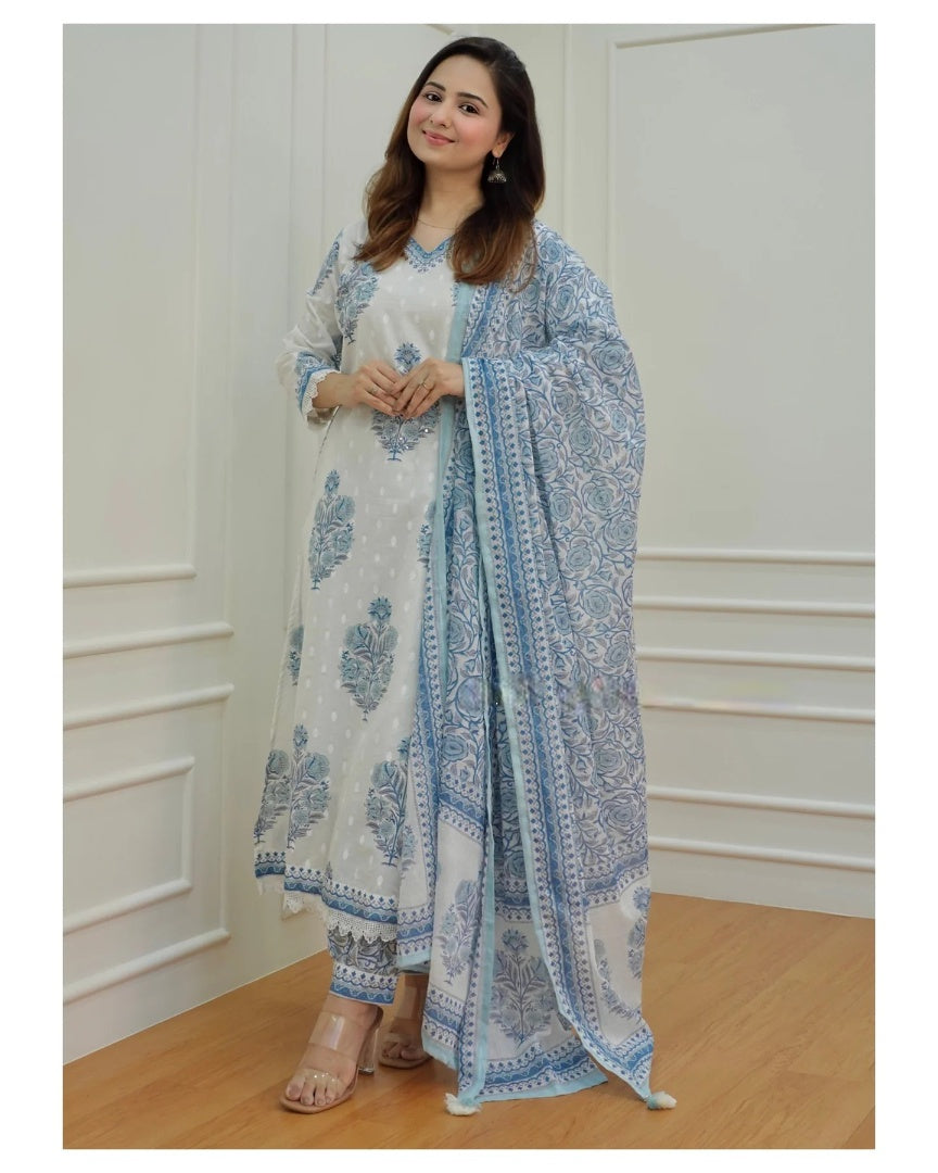 BLUE AND WHITE AFGHANI SUIT