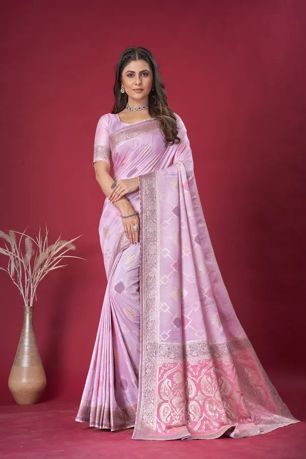 Pink  Dola Silk Saree With Blouse