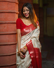 THE BEAUTIFUL LUSTER ON THE SAREE MAKES IT EXTREMELY STUNNING. THE SAREE WILL GIVE YOU AN ELEGANT LOOK AS IT IS MADE FROM BEAUTIFUL SILK FABRIC. THIS SAREE WOULD LOOK GREAT WITH GOLDEN JEWELRY.