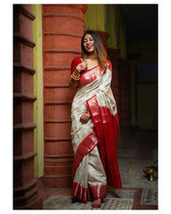 THE BEAUTIFUL LUSTER ON THE SAREE MAKES IT EXTREMELY STUNNING. THE SAREE WILL GIVE YOU AN ELEGANT LOOK AS IT IS MADE FROM BEAUTIFUL SILK FABRIC. THIS SAREE WOULD LOOK GREAT WITH GOLDEN JEWELRY.