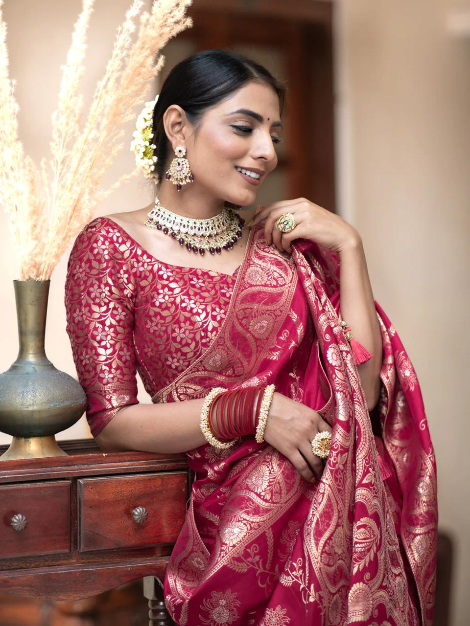 Pink Dola Silk Saree With Blouse