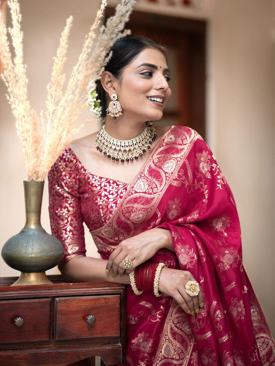 Pink Dola Silk Saree With Blouse