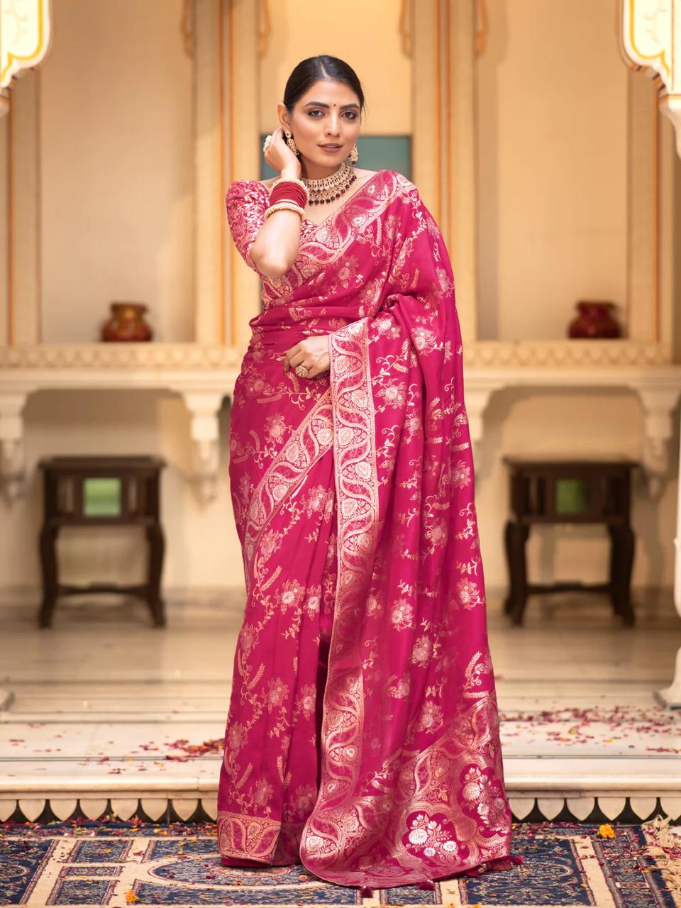 Pink Dola Silk Saree With Blouse