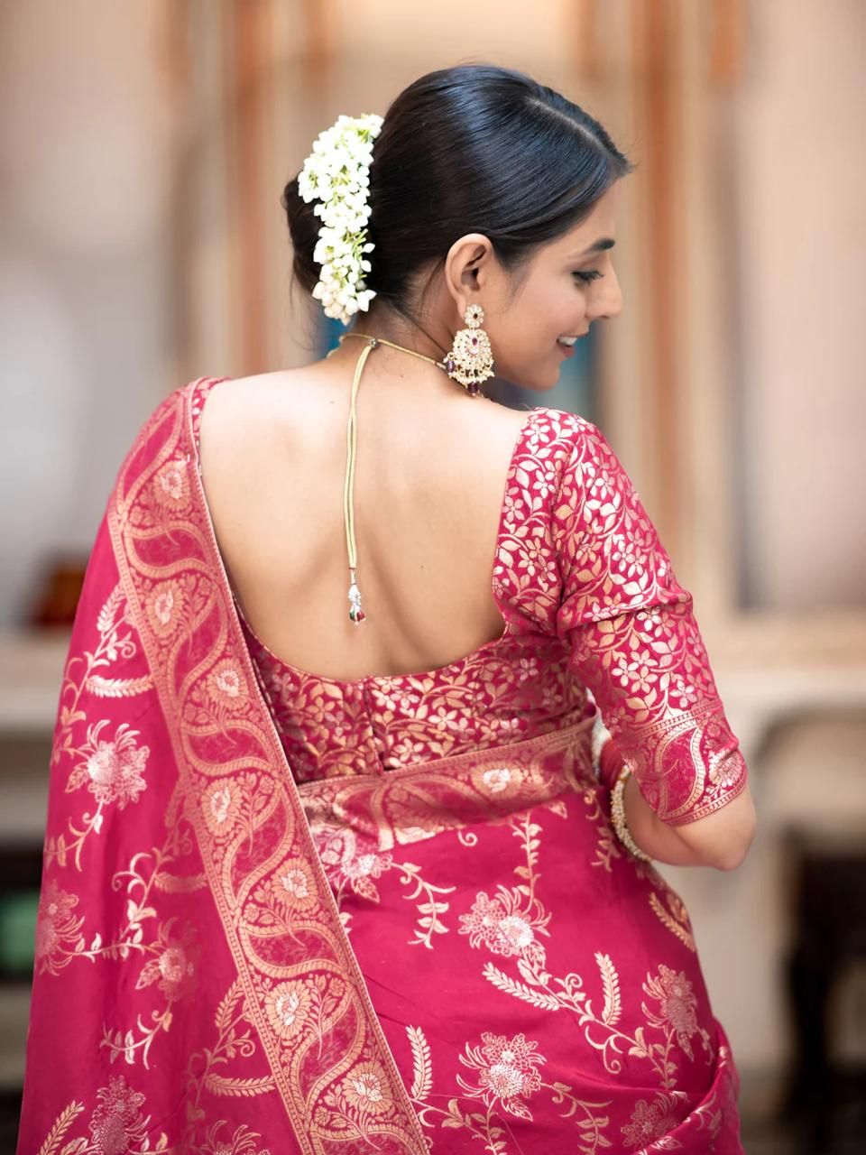 Pink Dola Silk Saree With Blouse