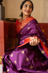 SILK THREADS WOVEN USING INTRICATE TECHNIQUES. SAREES WITH HEAVY BROCADE WORK AND GOLD  ZARI WORK ARE ITS MOST STRIKING FEATURES