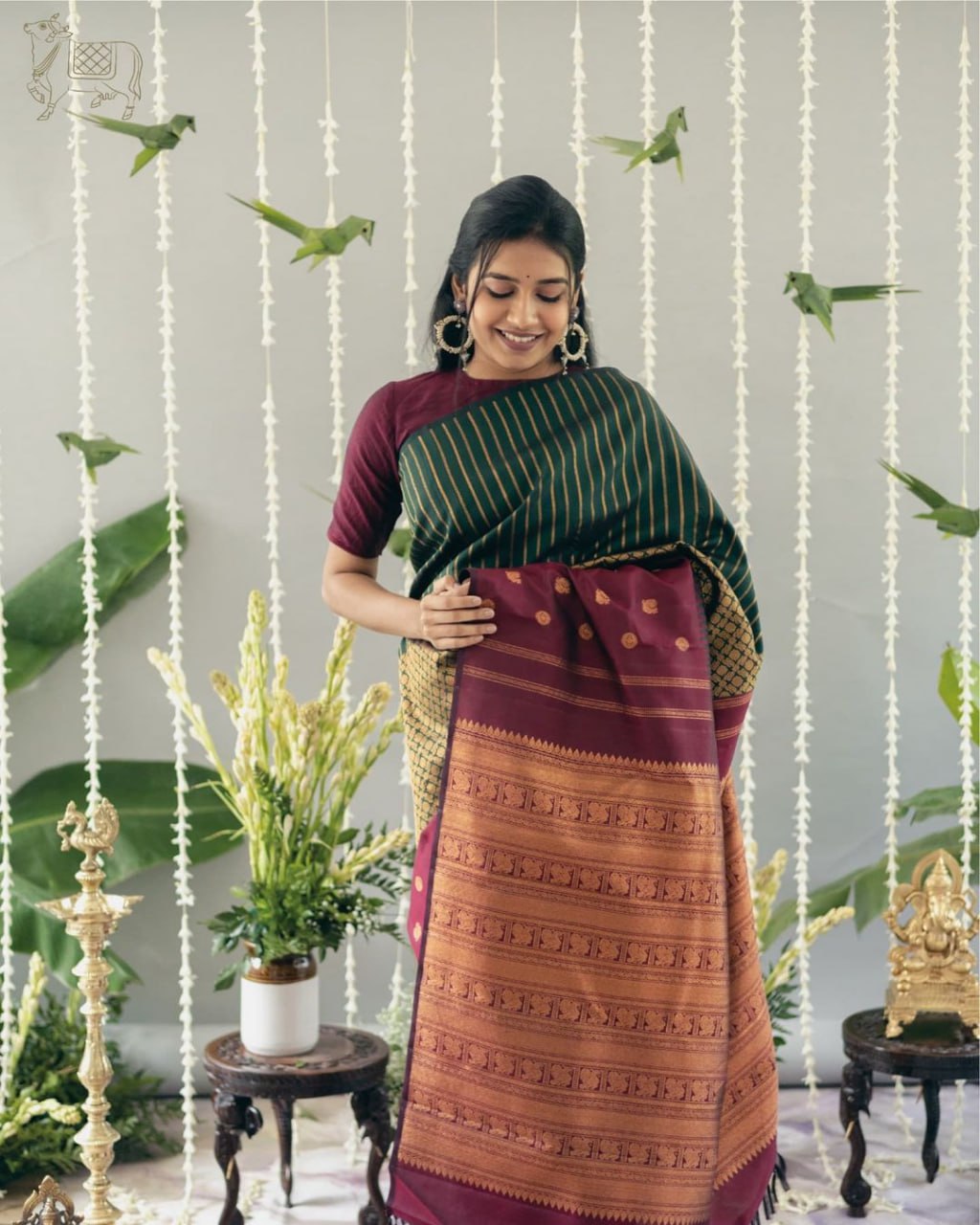 SILK THREADS WOVEN USING INTRICATE TECHNIQUES. SAREES WITH HEAVY BROCADE WORK AND GOLD  ZARI WORK ARE ITS MOST STRIKING FEATURES