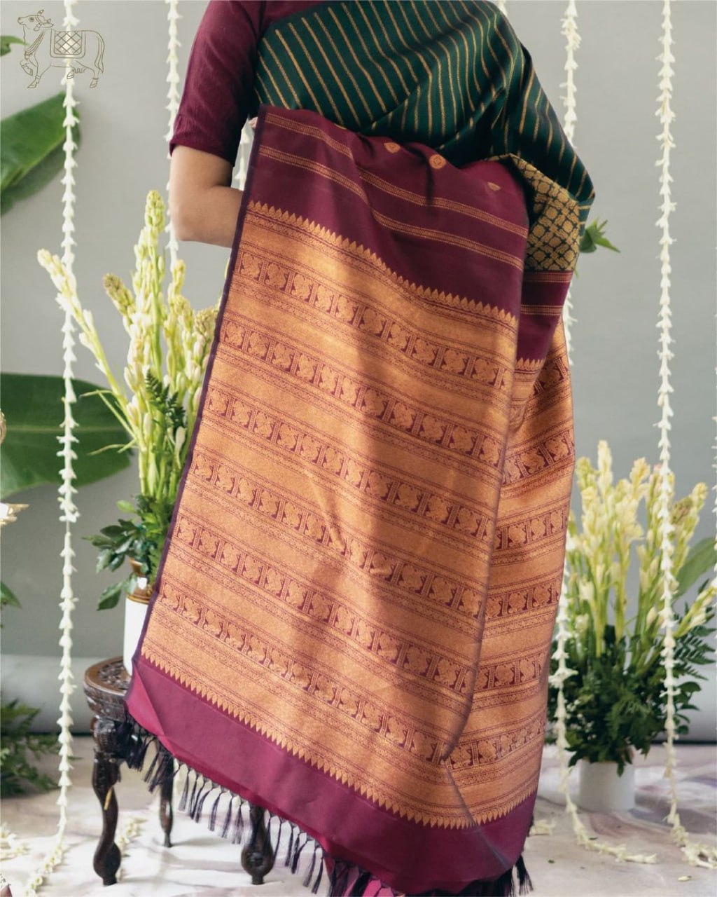 SILK THREADS WOVEN USING INTRICATE TECHNIQUES. SAREES WITH HEAVY BROCADE WORK AND GOLD  ZARI WORK ARE ITS MOST STRIKING FEATURES