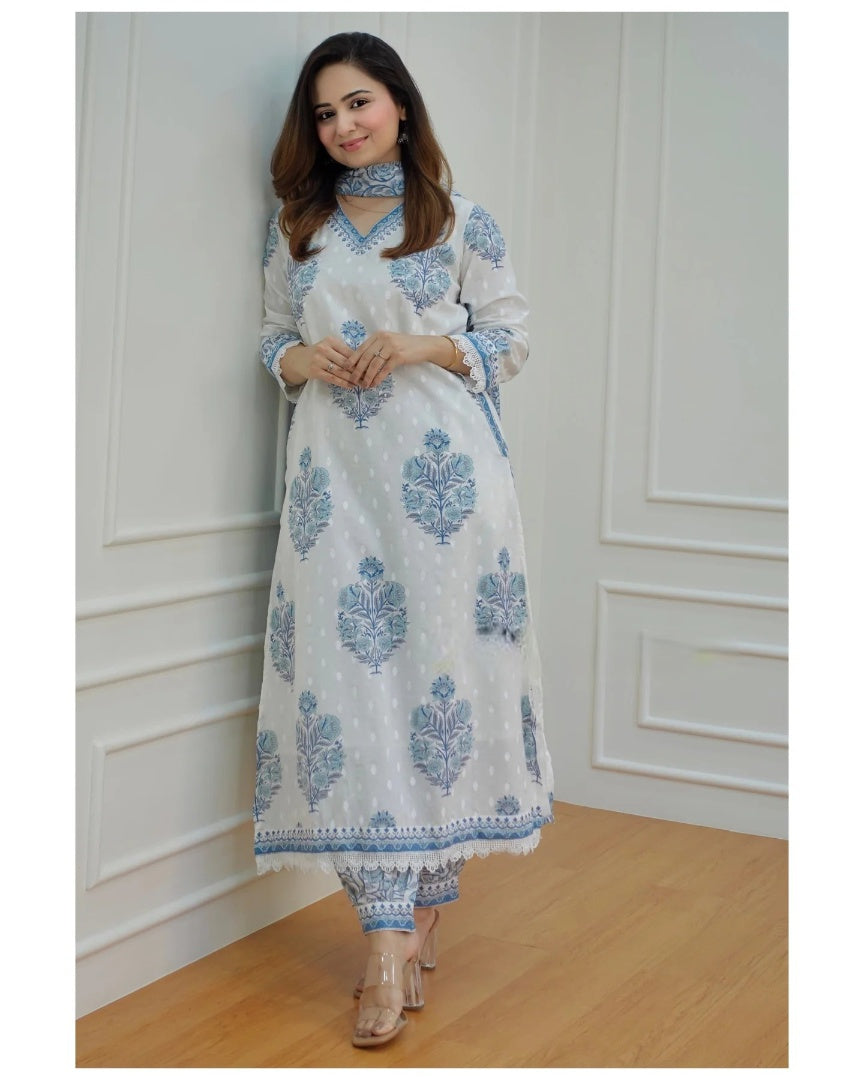 BLUE AND WHITE AFGHANI SUIT