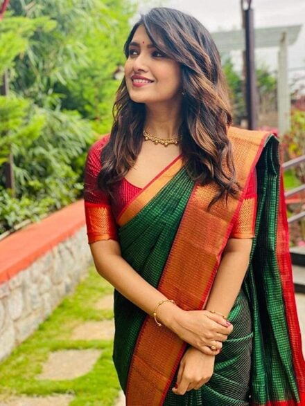 RED & EMERALD GREEN SILK SAREE