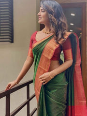 RED & EMERALD GREEN SILK SAREE