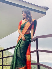 RED & EMERALD GREEN SILK SAREE