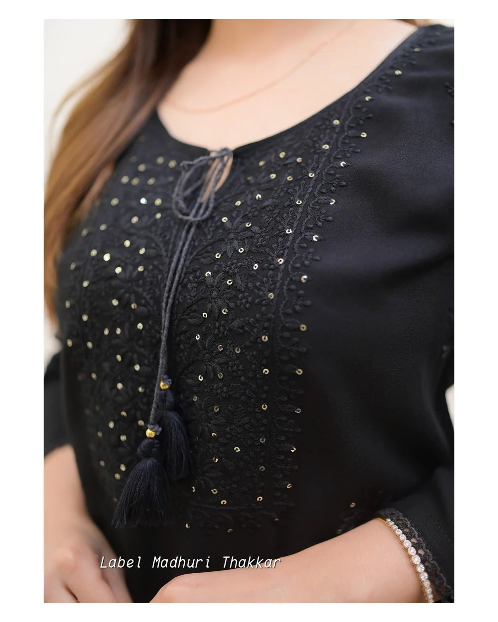 BLACK CHIKANKARI KURTI