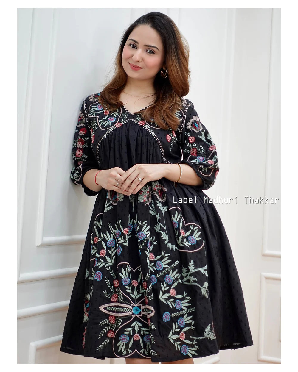 BLACK THREAD EMBROIDERED DRESS