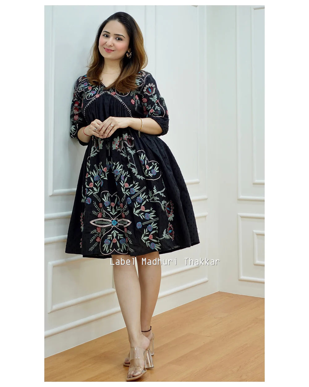 BLACK THREAD EMBROIDERED DRESS