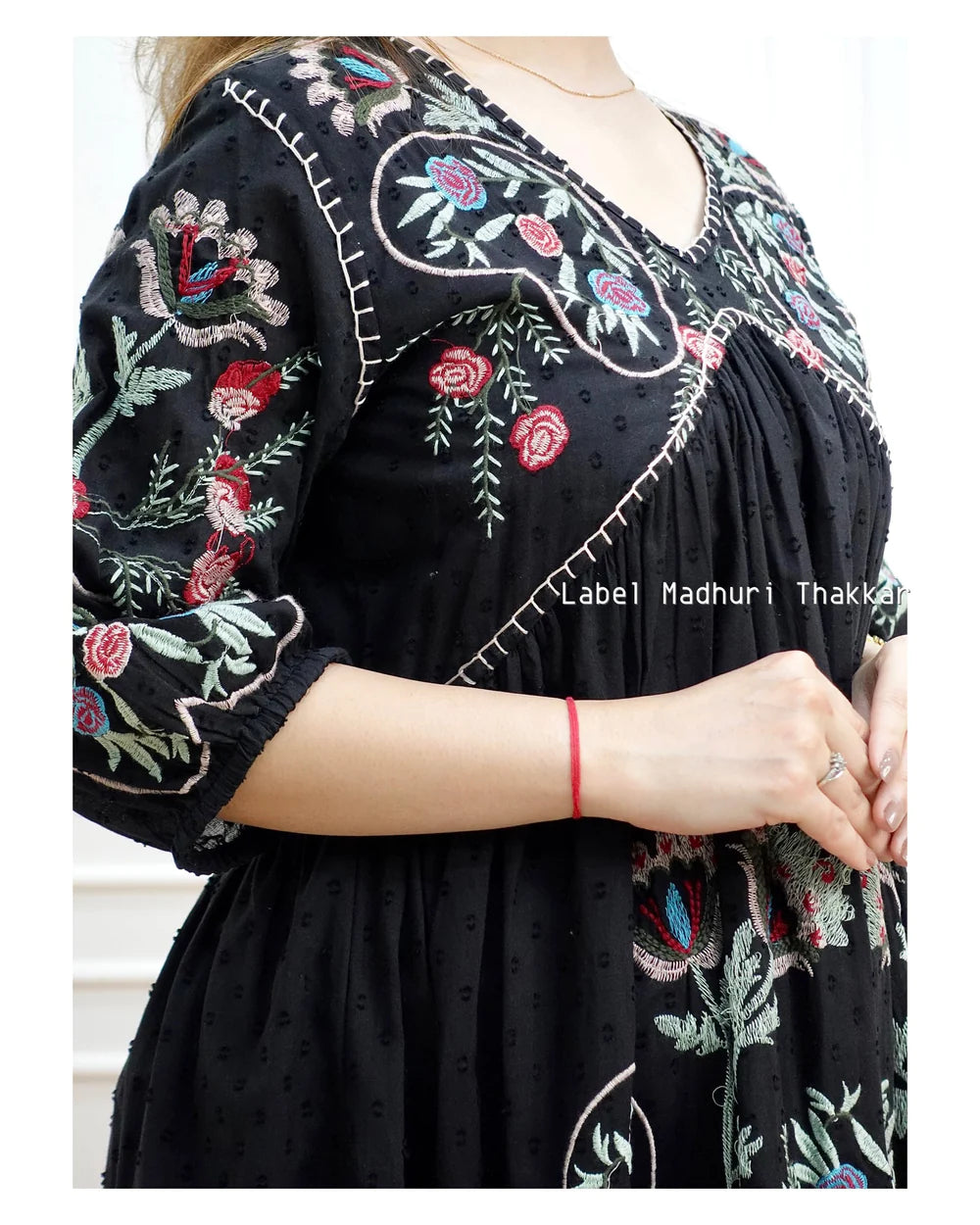 BLACK THREAD EMBROIDERED DRESS