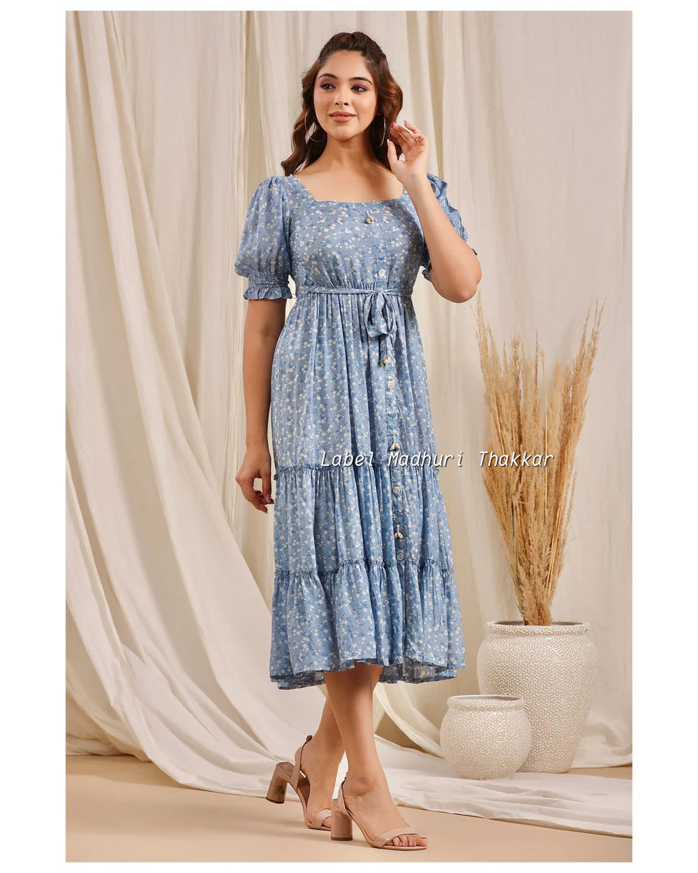 BLUE MUSLIN BELT DRESS