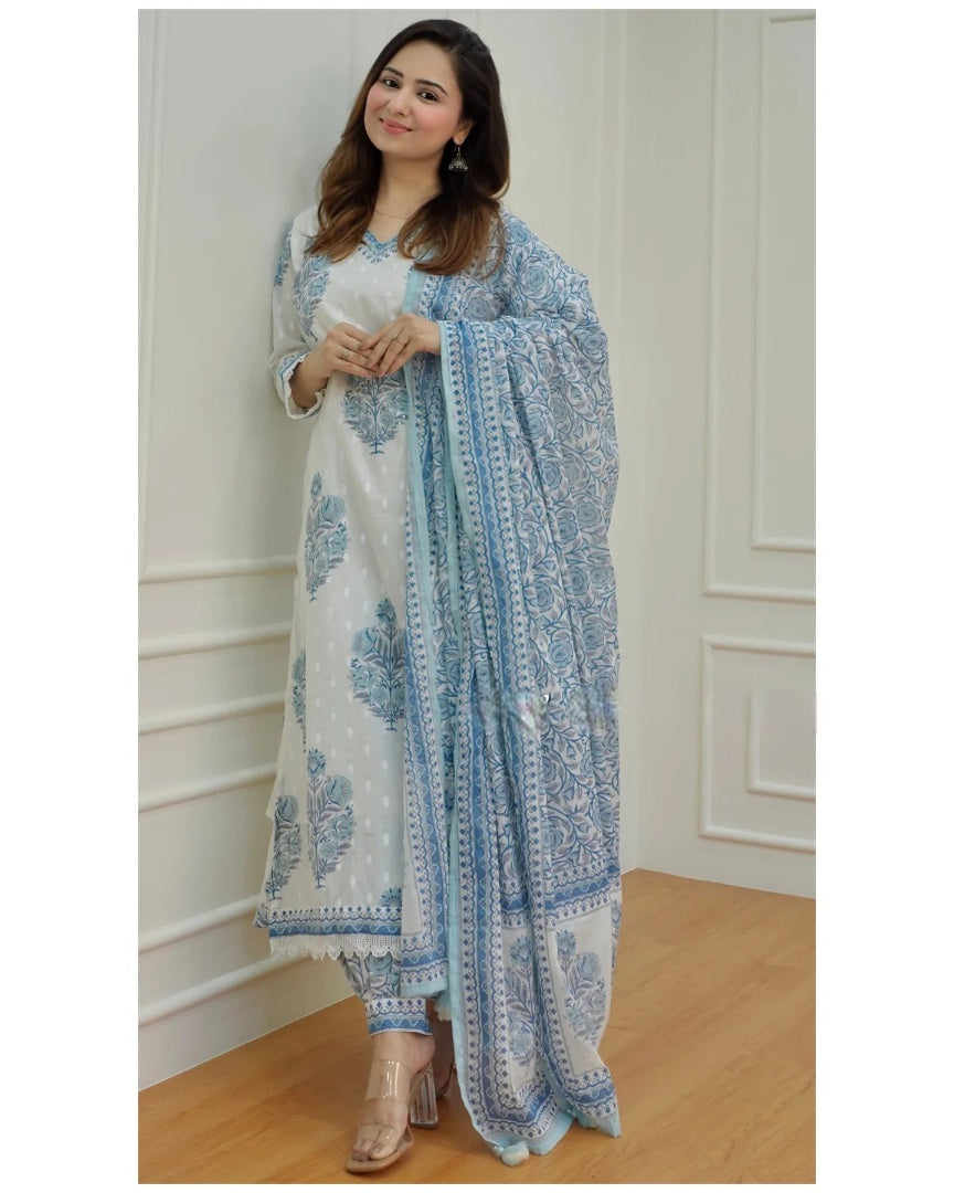 BLUE AND WHITE AFGHANI SUIT