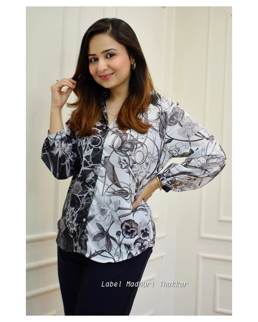 BLACK & WHITE FLORAL SATIN SHIRT