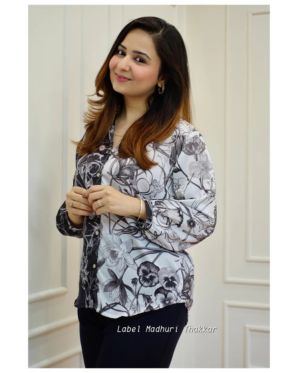 BLACK & WHITE FLORAL SATIN SHIRT