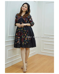 BLACK FLORAL THREADWORK DRESS