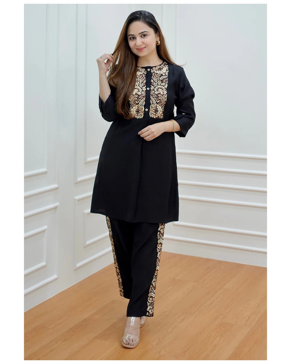 BLACK THREAD EMBROIDERED CO-ORD SET