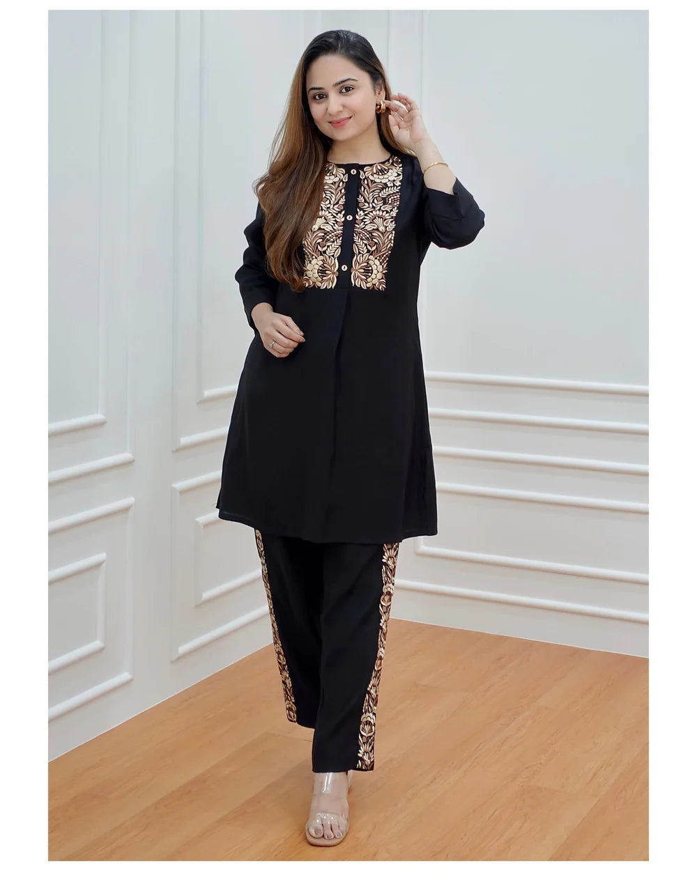 BLACK THREAD EMBROIDERED CO-ORD SET