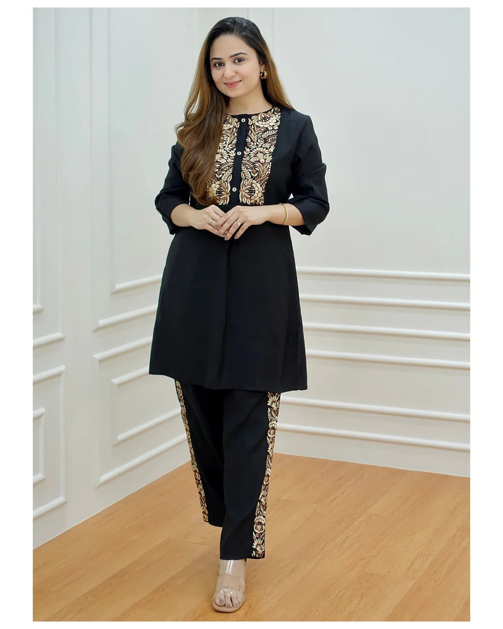 BLACK THREAD EMBROIDERED CO-ORD SET