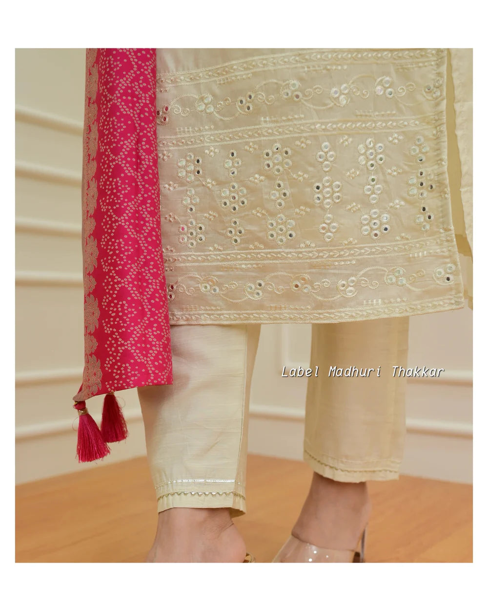 IVORY EMBROIDERED CHANDERI SILK SUIT