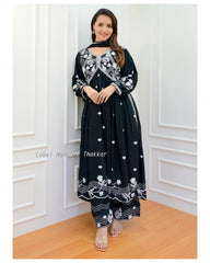 BLACK LUCKNOWI COTTON PALAZZO SUIT