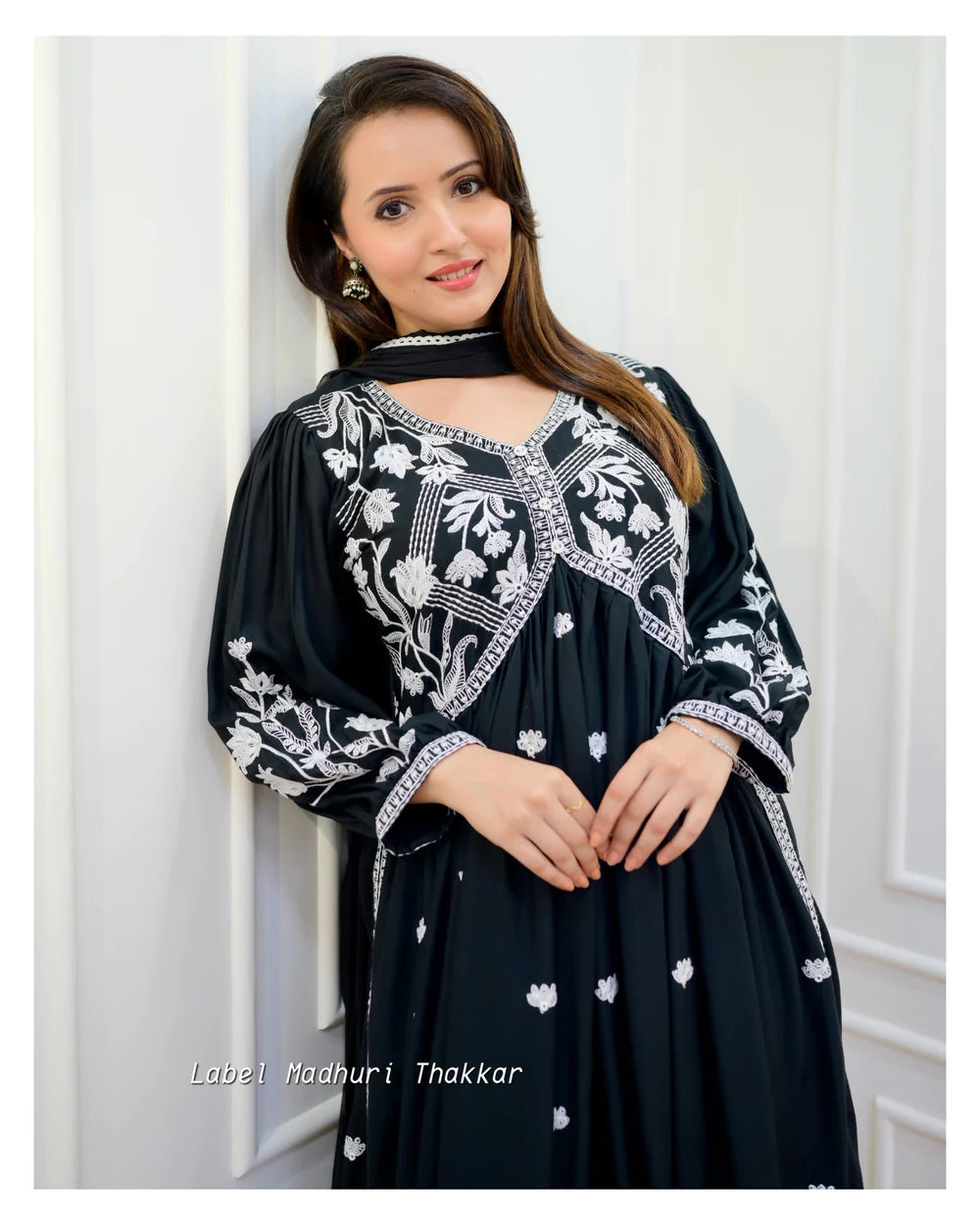 BLACK LUCKNOWI COTTON PALAZZO SUIT