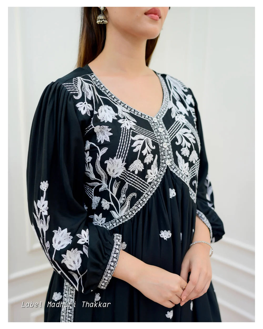 BLACK LUCKNOWI COTTON PALAZZO SUIT