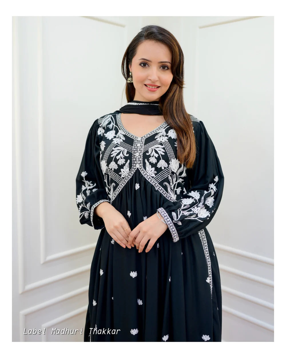 BLACK LUCKNOWI COTTON PALAZZO SUIT