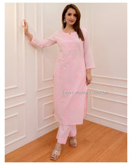 BABY PINK COTTON CHIKANKARI KURTA SET