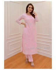 BABY PINK COTTON CHIKANKARI KURTA SET