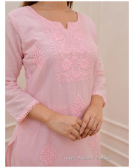 BABY PINK COTTON CHIKANKARI KURTA SET