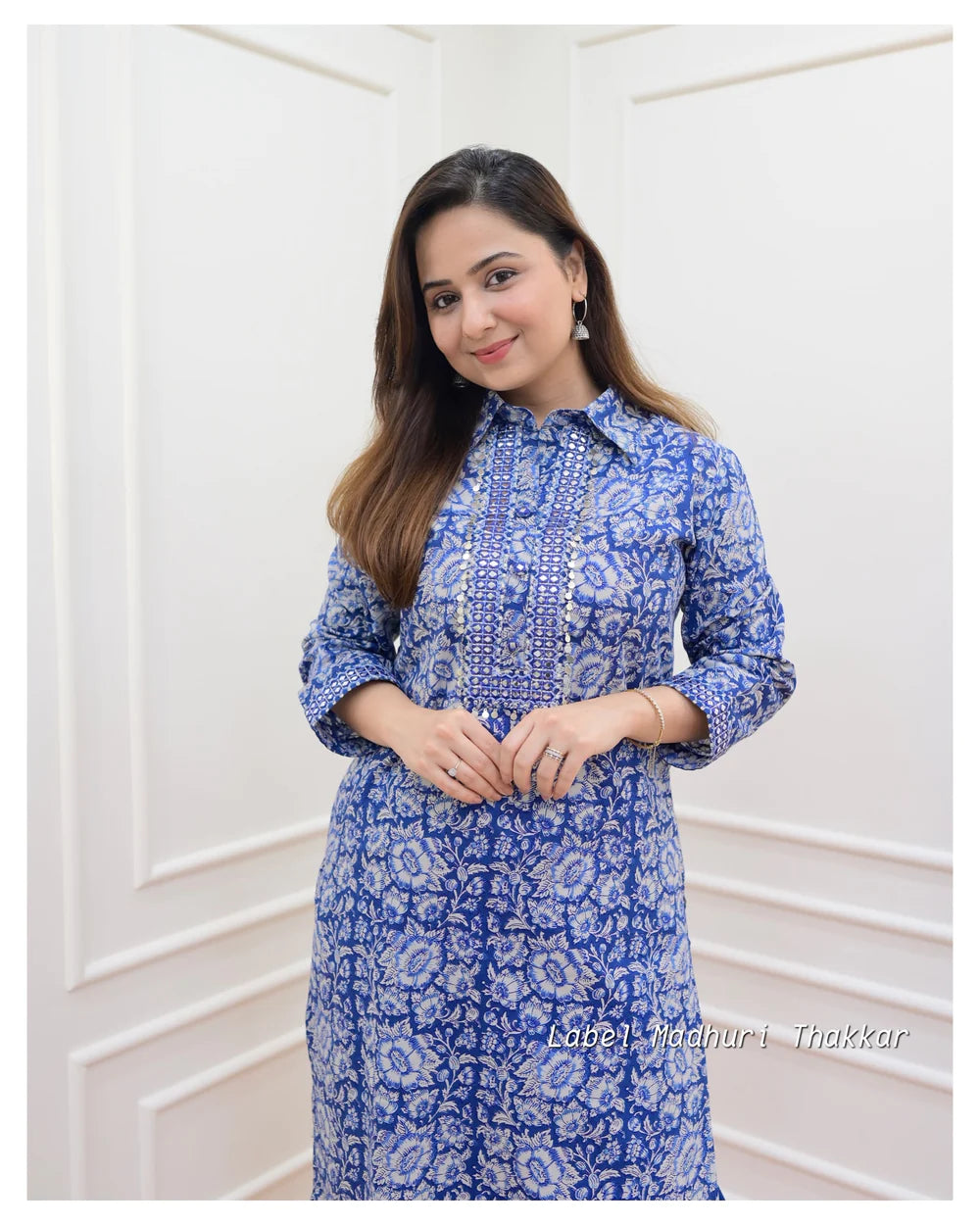 NAVY BLUE FLORAL PATHANI SET