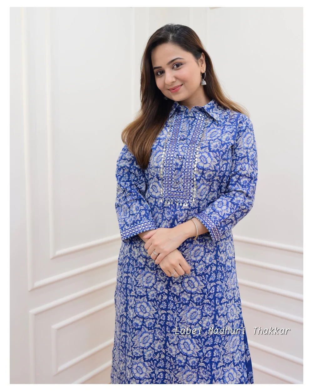 NAVY BLUE FLORAL PATHANI SET