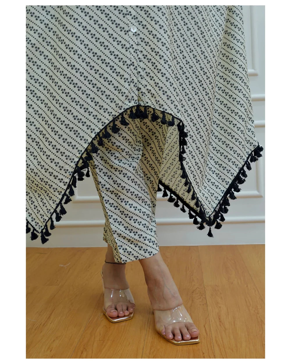 BLACK & WHITE MUSLIN KAFTAN CO-ORD SET