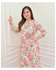 IVORY PINK FLORAL SEQUIN KURTA SET