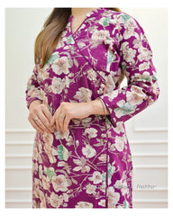 MAGENTA FLORAL SEQUIN COTTON KURTA SET